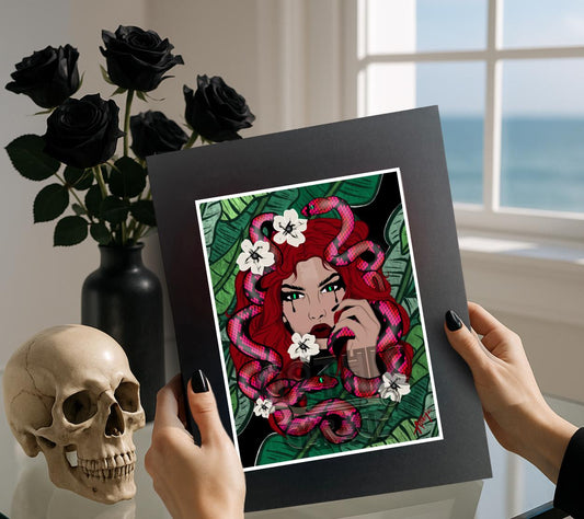 Medusa Gothic Art Print: Dark Snake Goddess Wall Decor