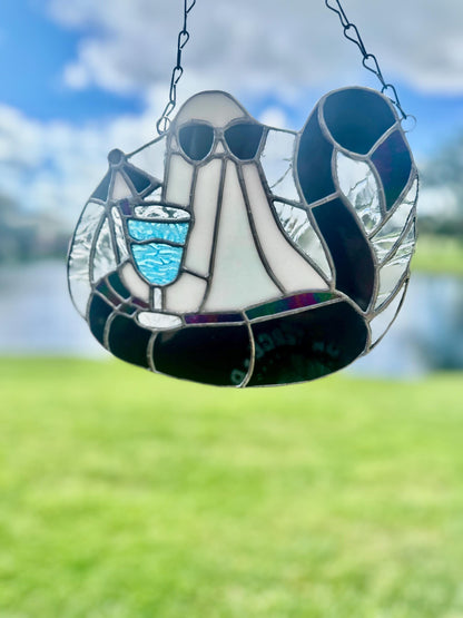 Beach Goth Ghost Stained Glass – Spooky Summer Ghost Suncatcher for Gothic Home Décor
