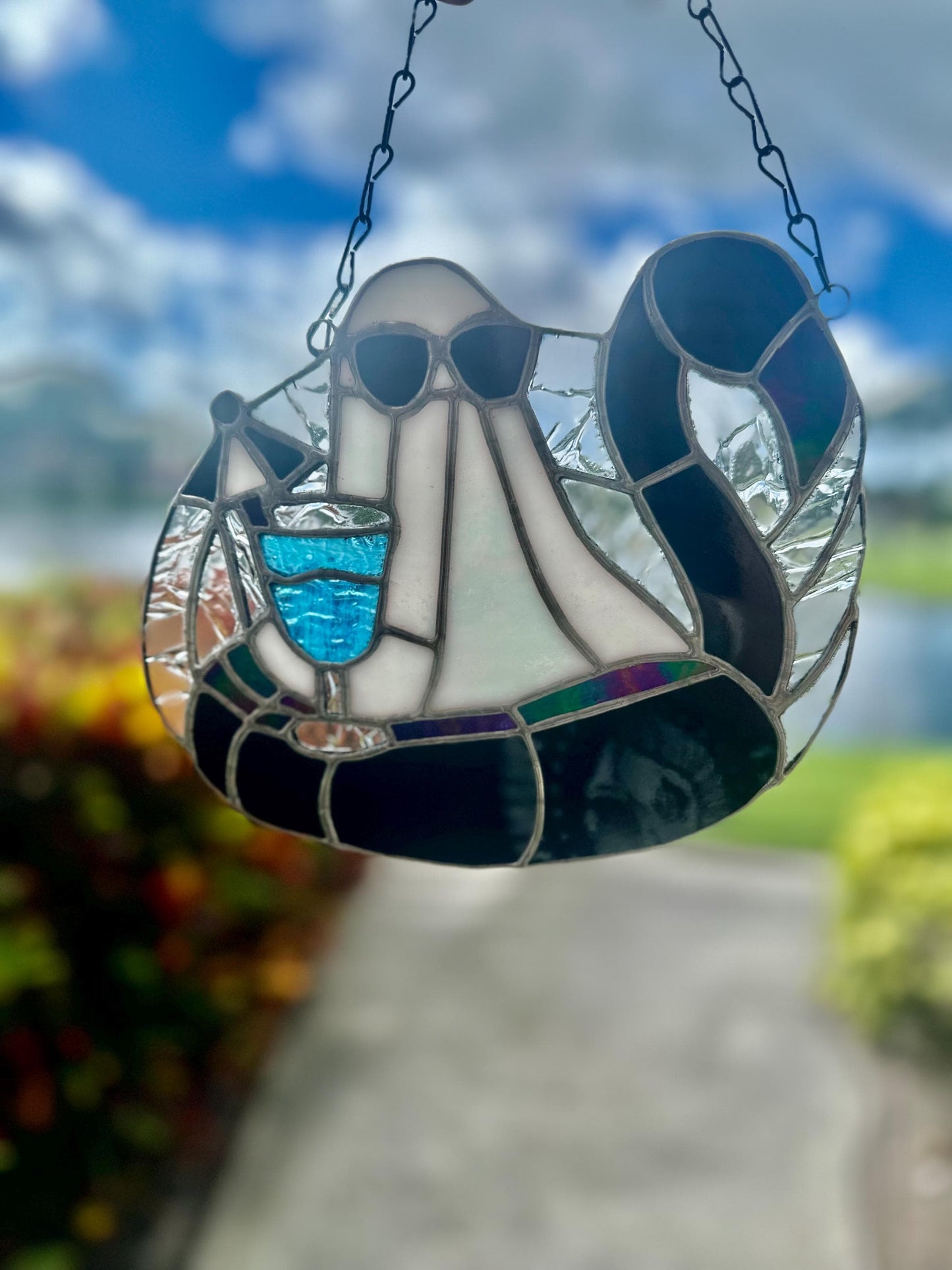 Beach Goth Ghost Stained Glass – Spooky Summer Ghost Suncatcher for Gothic Home Décor