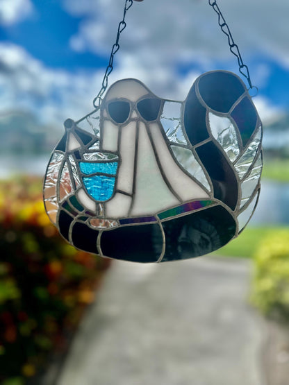 Beach Goth Ghost Stained Glass – Spooky Summer Ghost Suncatcher for Gothic Home Décor