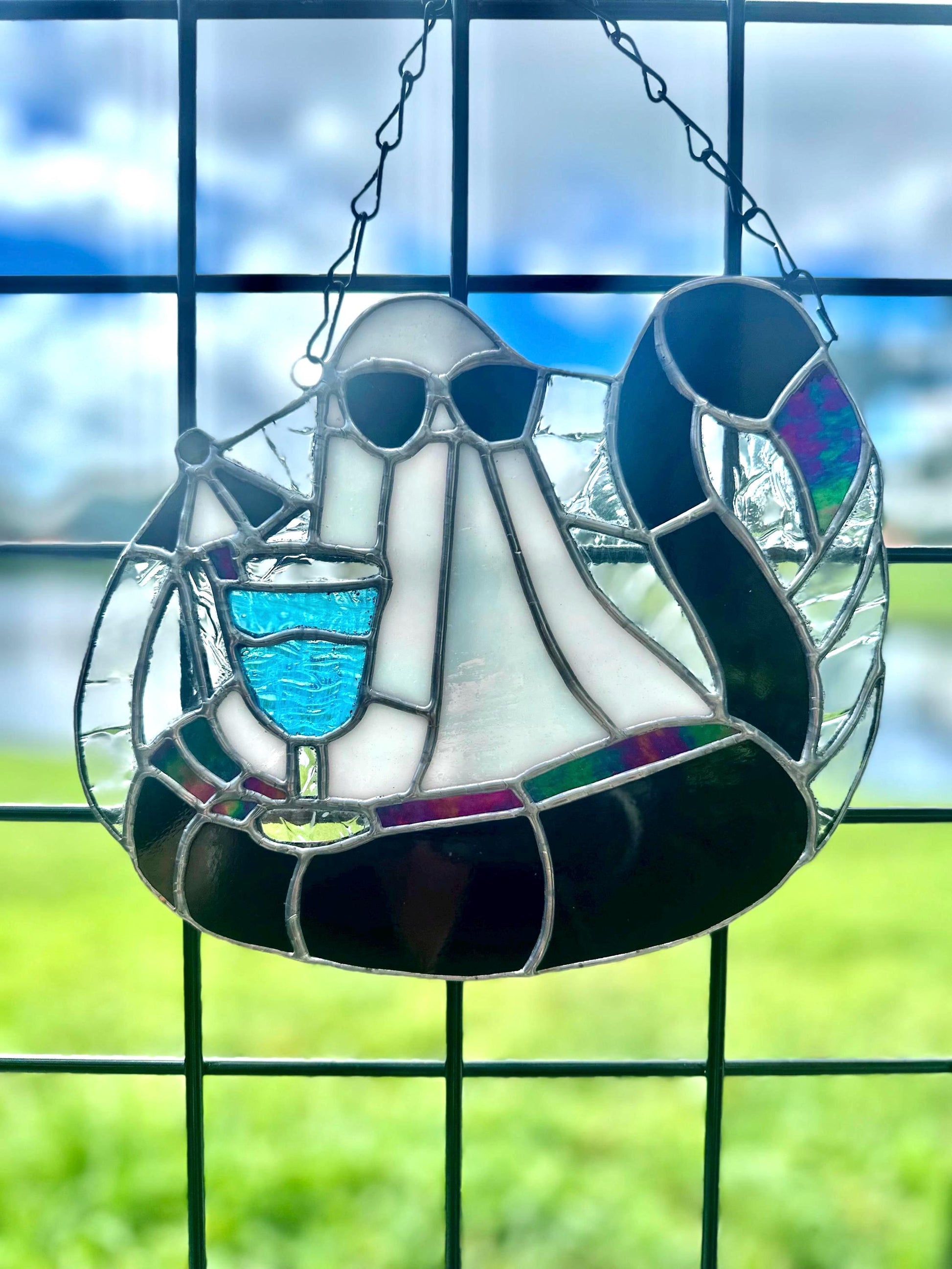 Beach Goth Ghost Stained Glass – Spooky Summer Ghost Suncatcher for Gothic Home Décor