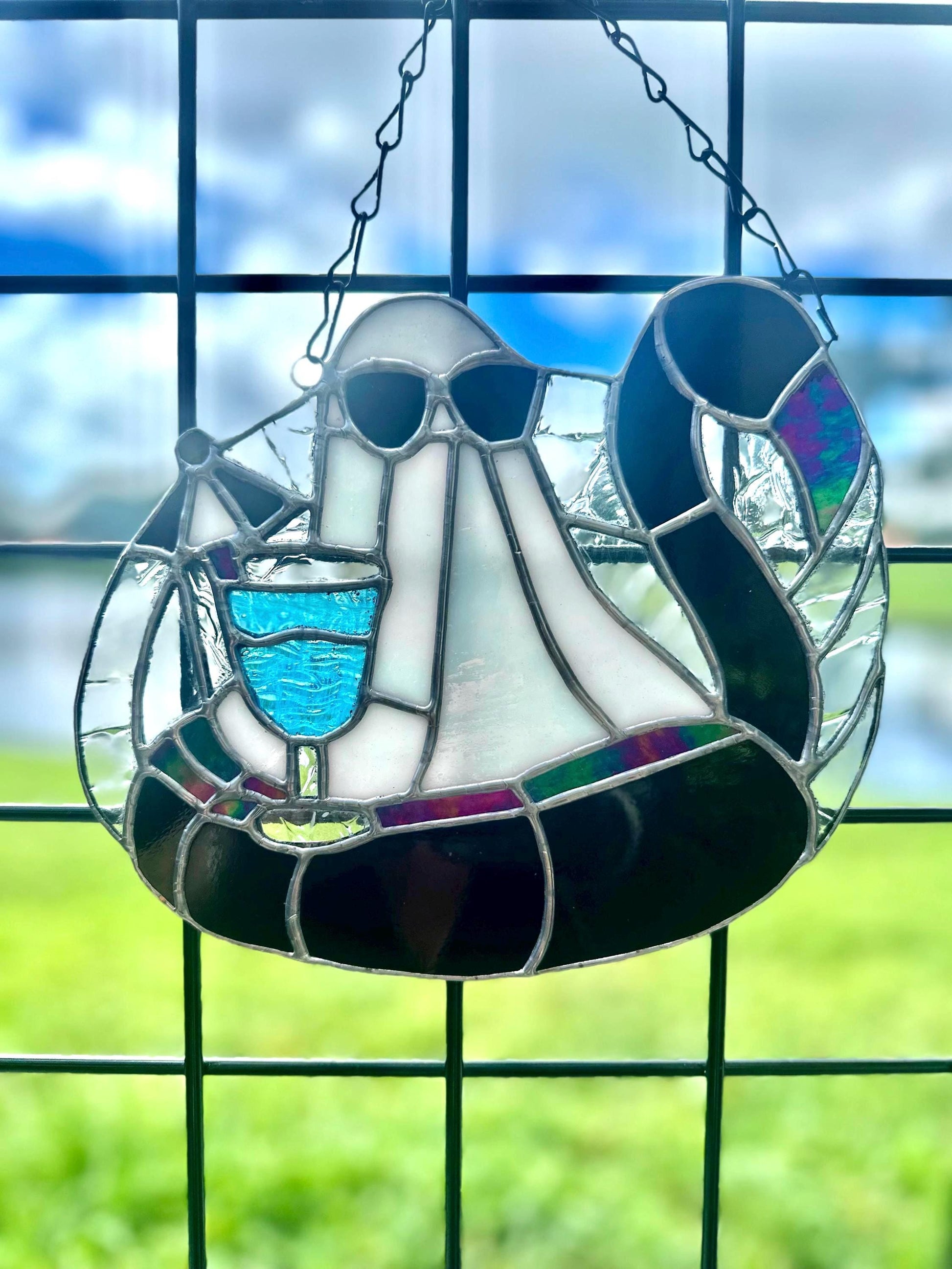 Beach Goth Ghost Stained Glass – Spooky Summer Ghost Suncatcher for Gothic Home Décor