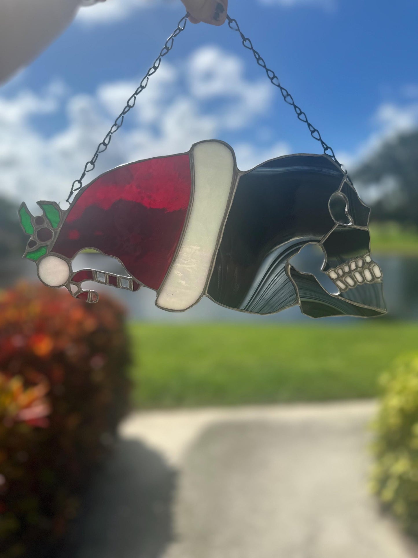 Stained Glass Santa Skull, Creepmas Gothic Home Decor