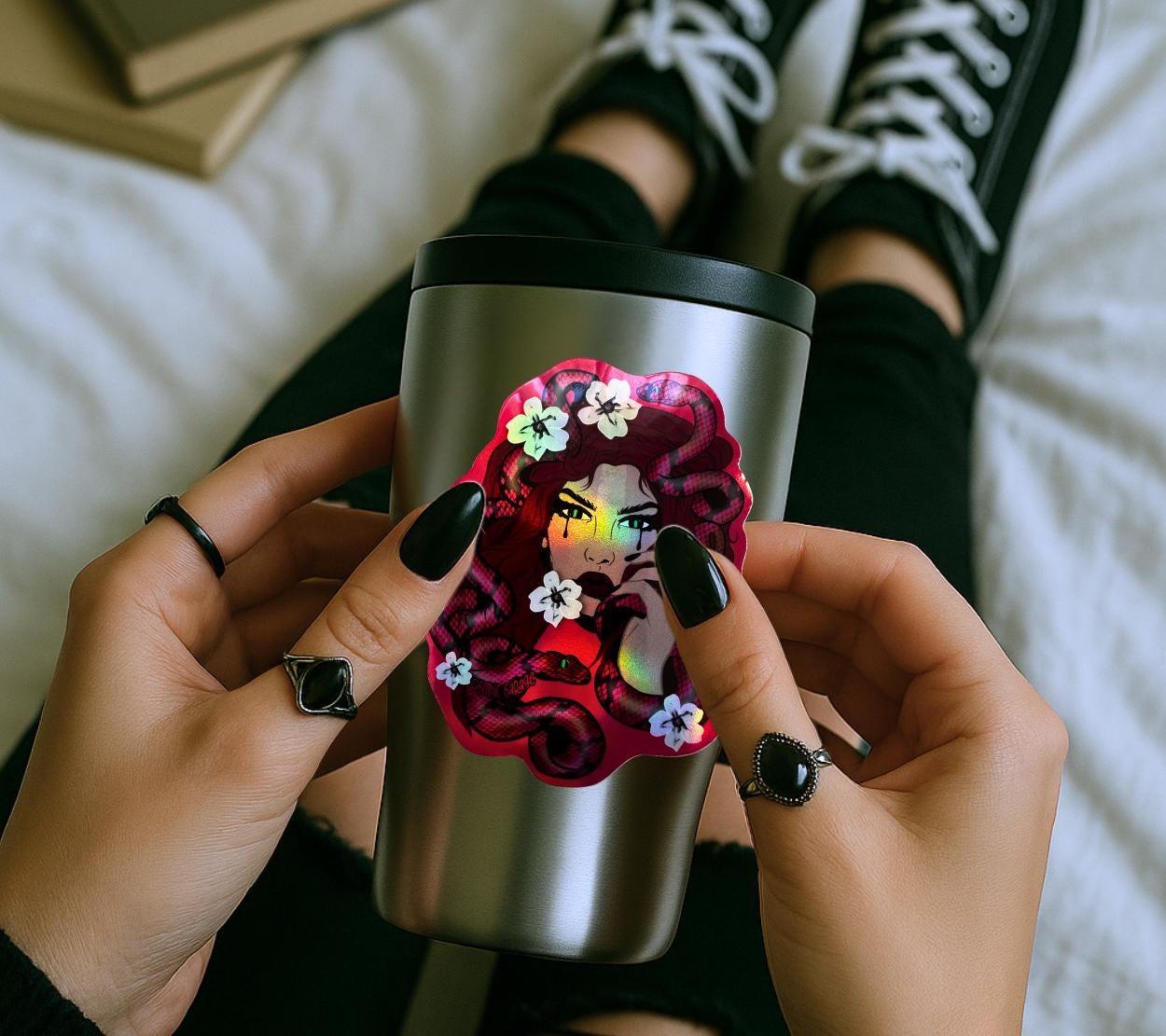 Medusa Gothic Waterproof Sticker – Snake Woman Vinyl Decal for Laptops, Journals & Gothic Art Lovers