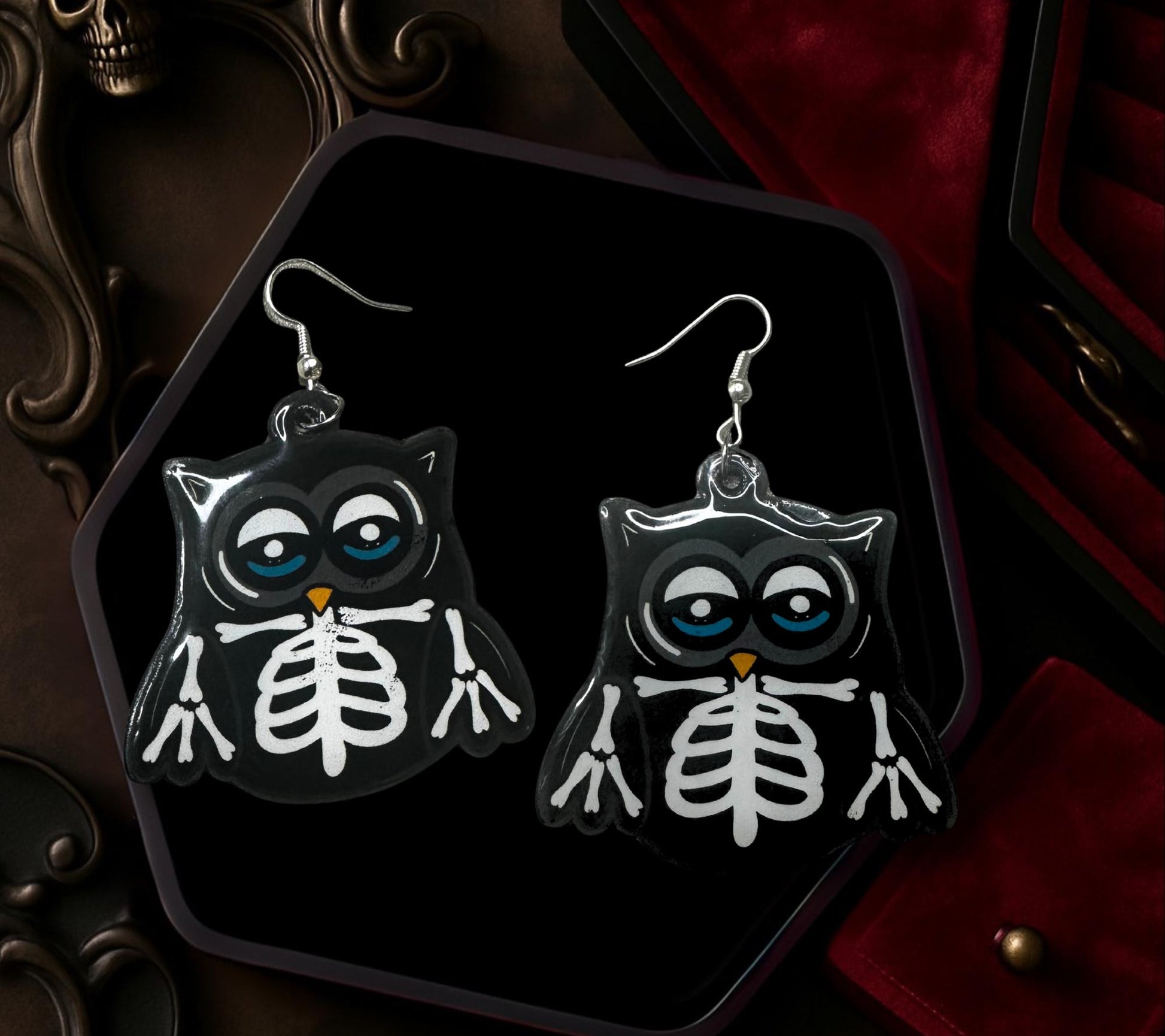 Skeleton Owl Dangle Earrings – Gothic Handmade Jewelry