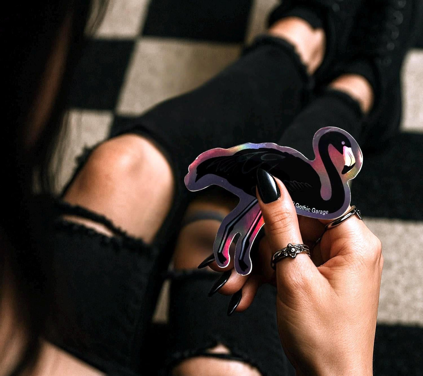 Black Flamingo Waterproof Sticker – Gothic Bird Vinyl Decal for Laptops, Water Bottles & Journals