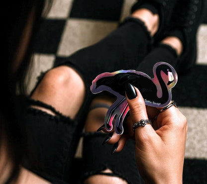 Black Flamingo Waterproof Sticker – Gothic Bird Vinyl Decal for Laptops, Water Bottles & Journals