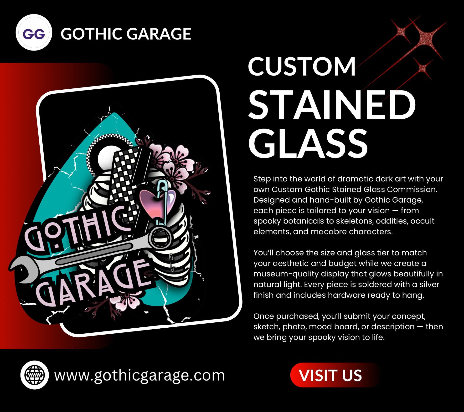 Custom Gothic Stained Glass Commission – Handmade Dark Art Window Hanging