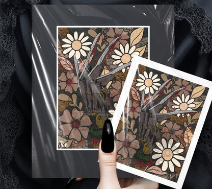 Horror Slasher Floral Art Print — Daisies & Claws Gothic Wall Décor
