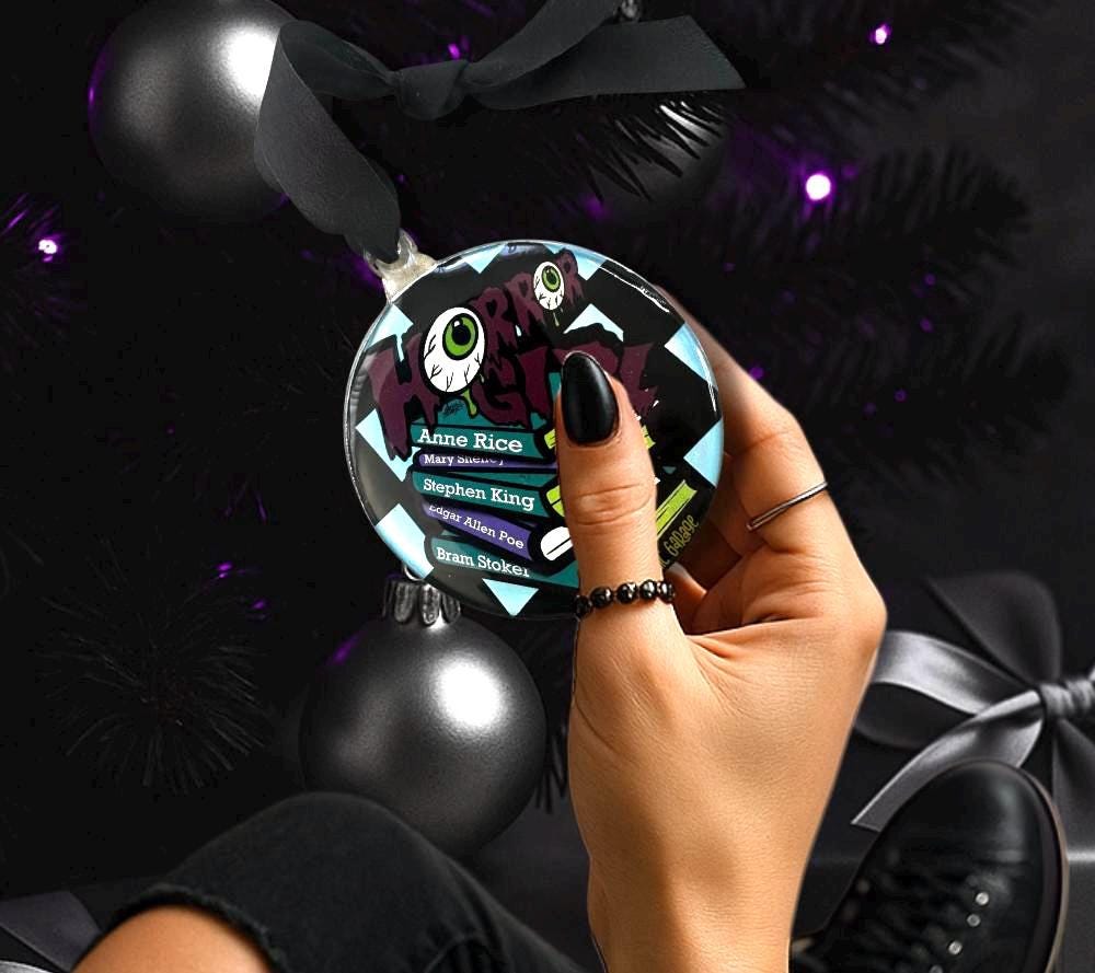 Horror Girl Books Ornament – Gothic Creepy Decor for Horror Fans & Alt Tree Styling