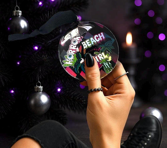 Horror Beach Girl Ornament – Gothic Summer Horror Decor for Creepy Christmas or Coastal Goth Homes