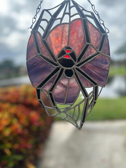 Black Widow Spider Stained Glass — Gothic Suncatcher for Horror Home Decor
