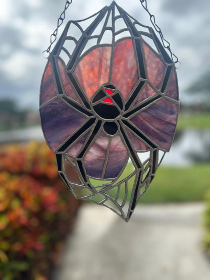 Black Widow Spider Stained Glass — Gothic Suncatcher for Horror Home Decor