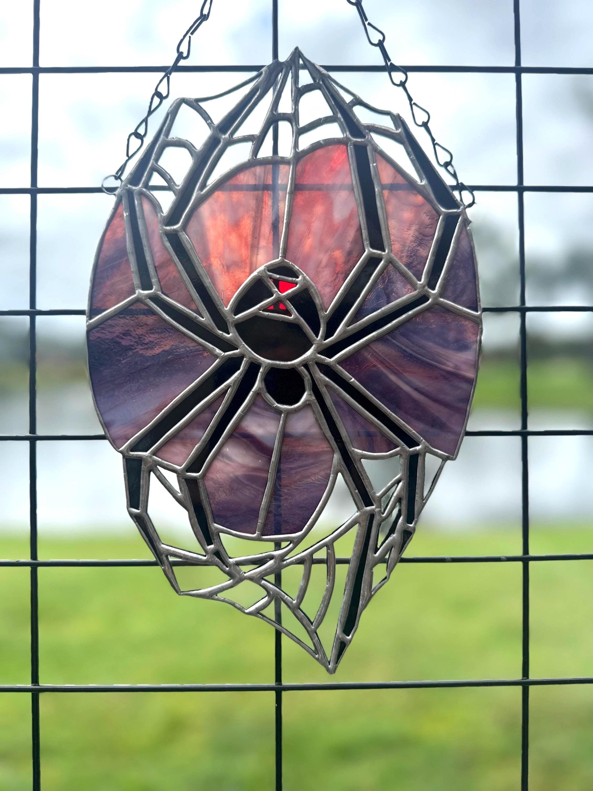 Black Widow Spider Stained Glass — Gothic Suncatcher for Horror Home Decor
