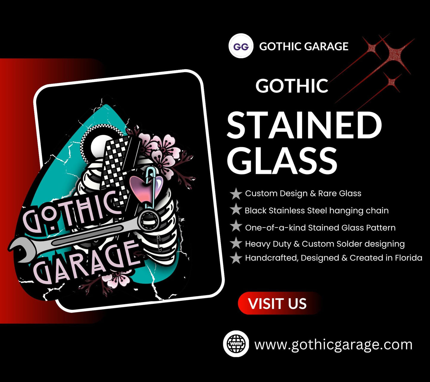 Custom Gothic Stained Glass Commission – Handmade Dark Art Window Hanging