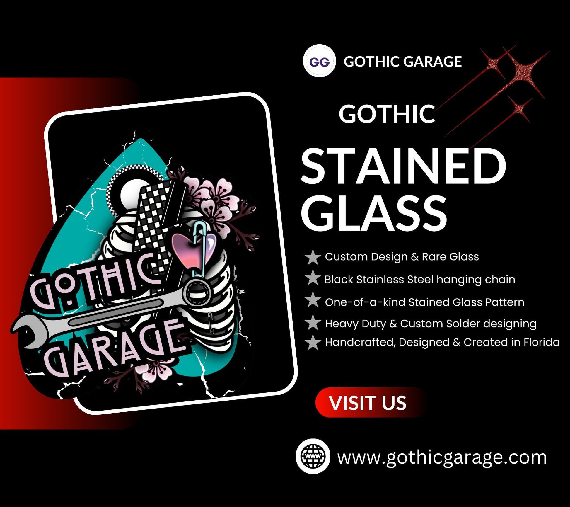 Stained Glass Memento Mori Skull Hourglass — Gothic Home Decor Suncatcher