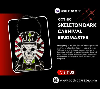 Dark Carnival Ringmaster Stained Glass – Gothic Skull Window Art for Horror and Circus Lovers