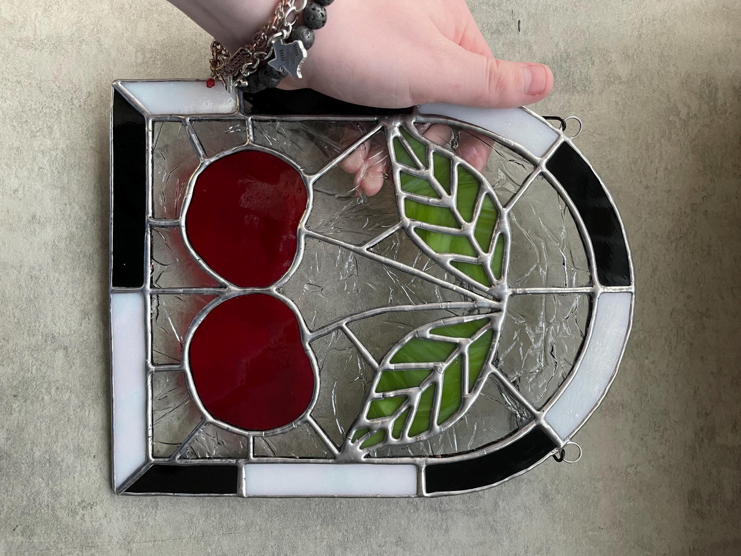 Punk Cherry Stained Glass Panel – Goth Rockabilly Window Art