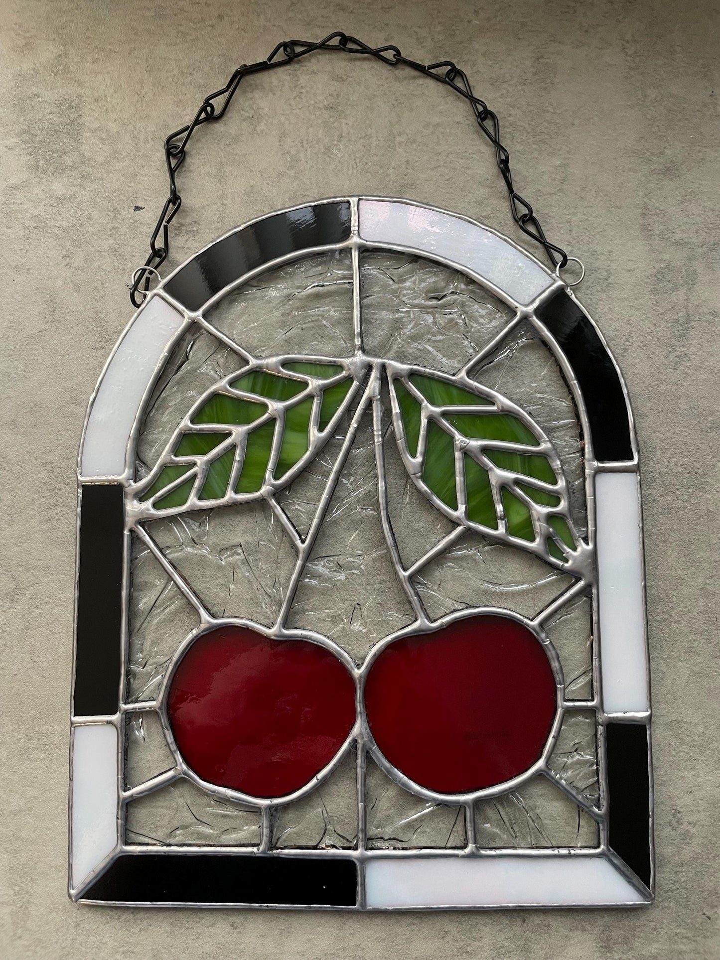Punk Cherry Stained Glass Panel – Goth Rockabilly Window Art