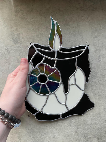 Melting Candle Eyeball Stained Glass – Gothic Horror Suncatcher for Alt Home Decor