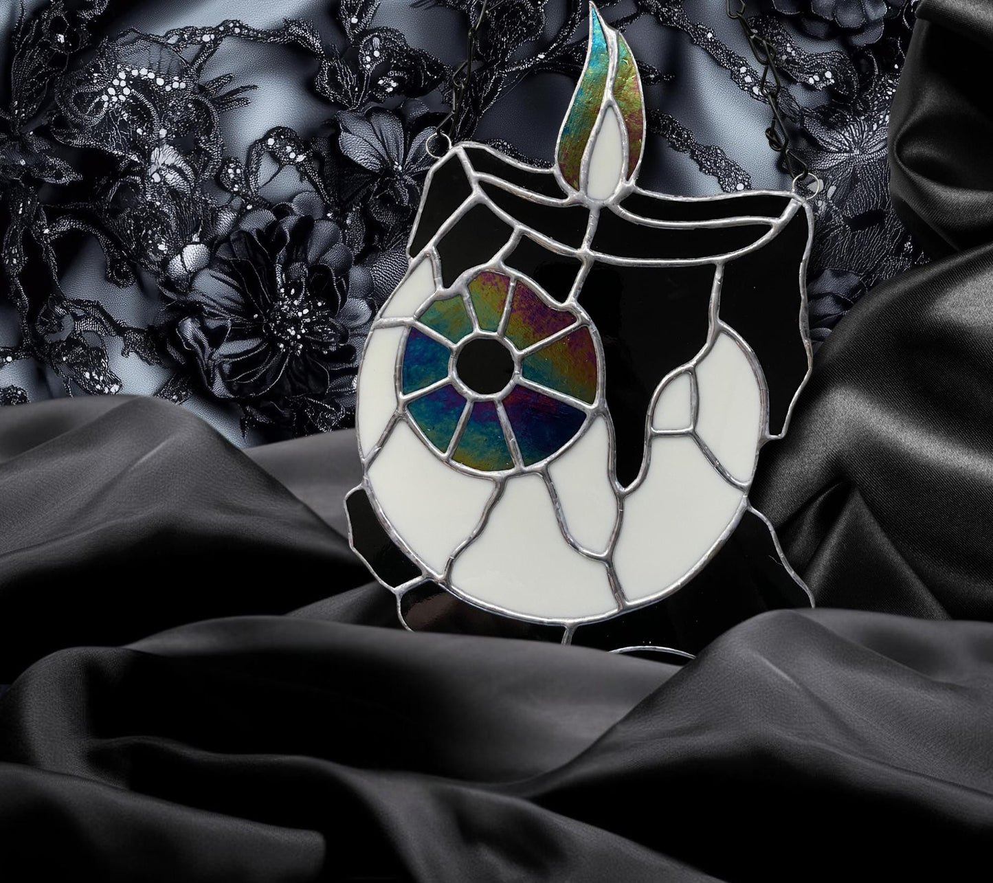 Melting Candle Eyeball Stained Glass – Gothic Horror Suncatcher for Alt Home Decor