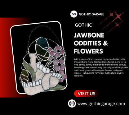 Jawbone Stained Glass with Flowers – Gothic Oddities Art for Dark Home Decor