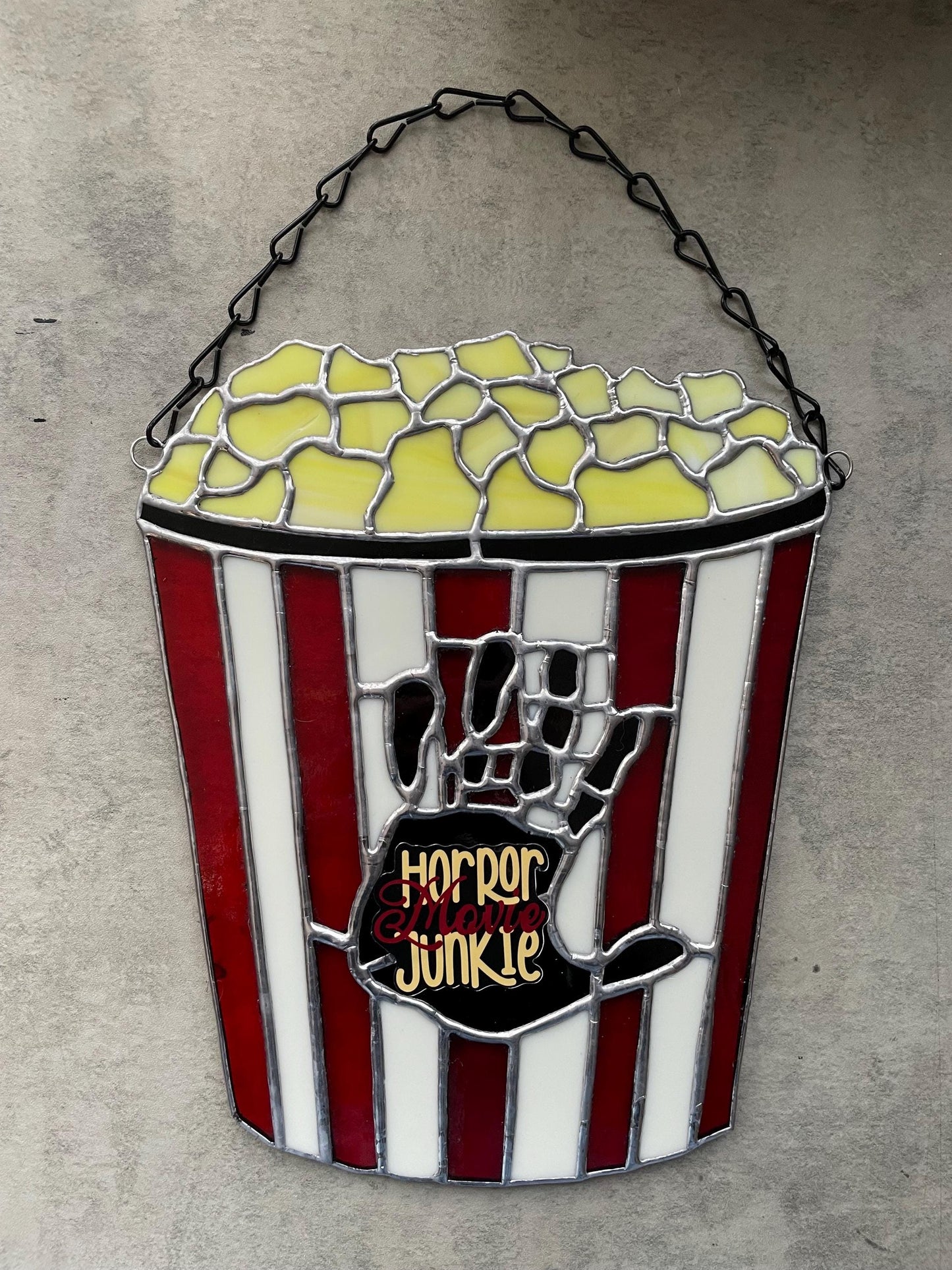 Horror Movie Junkie Stained Glass Art: Gothic Popcorn Bucket Decor