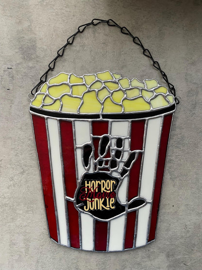 Horror Movie Junkie Stained Glass Art: Gothic Popcorn Bucket Decor