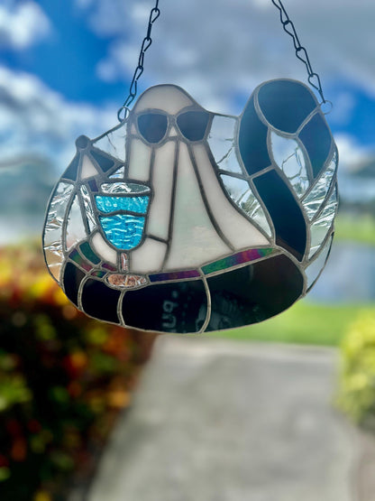 Beach Goth Ghost Stained Glass – Spooky Summer Ghost Suncatcher for Gothic Home Décor