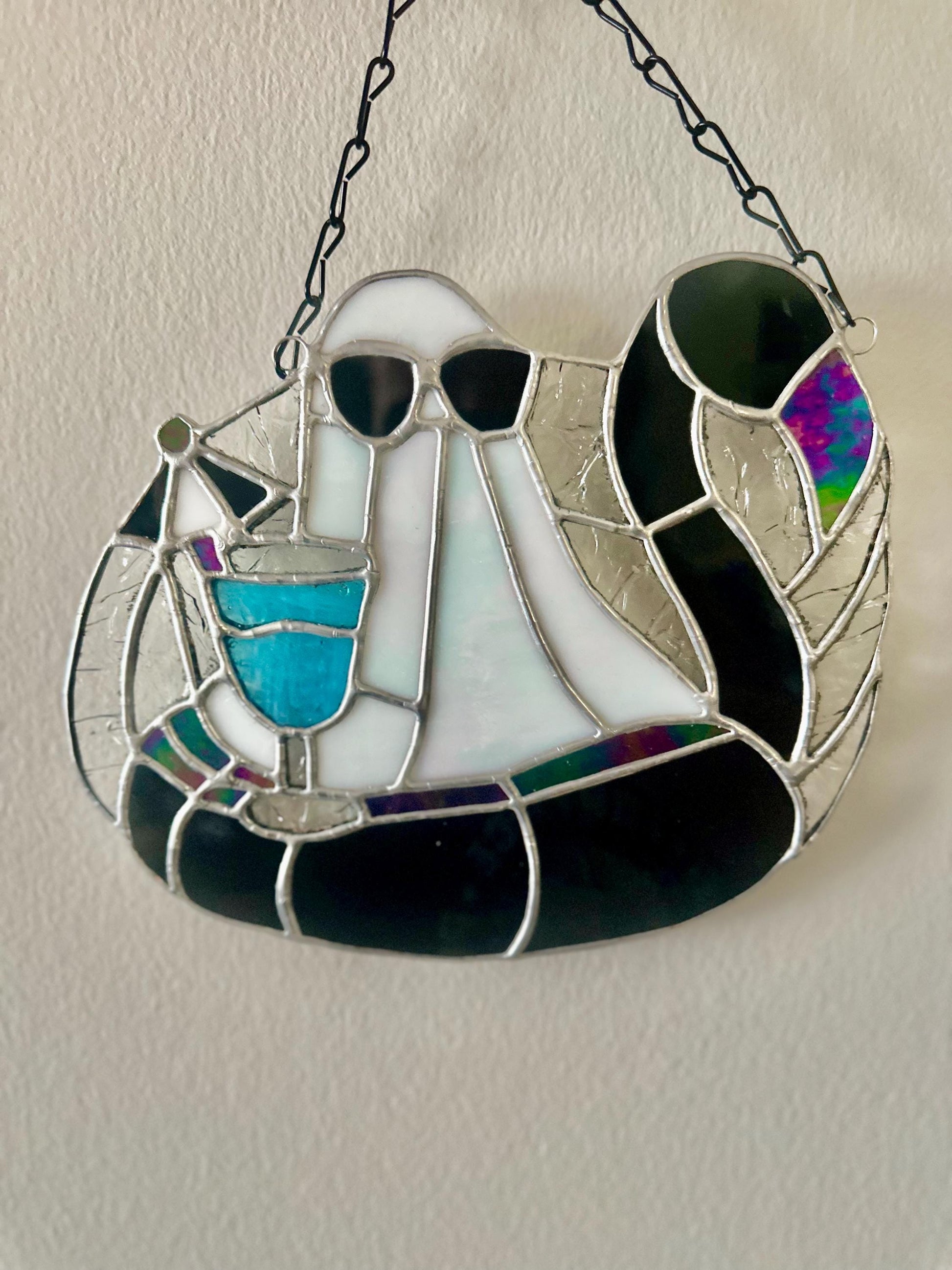 Beach Goth Ghost Stained Glass – Spooky Summer Ghost Suncatcher for Gothic Home Décor