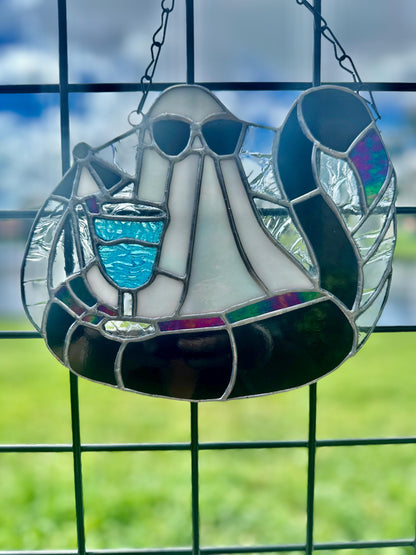 Beach Goth Ghost Stained Glass – Spooky Summer Ghost Suncatcher for Gothic Home Décor