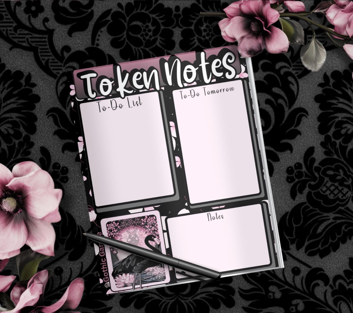 Gothic Black Flamingo Notepad – To-Do List & Alternative Stationery