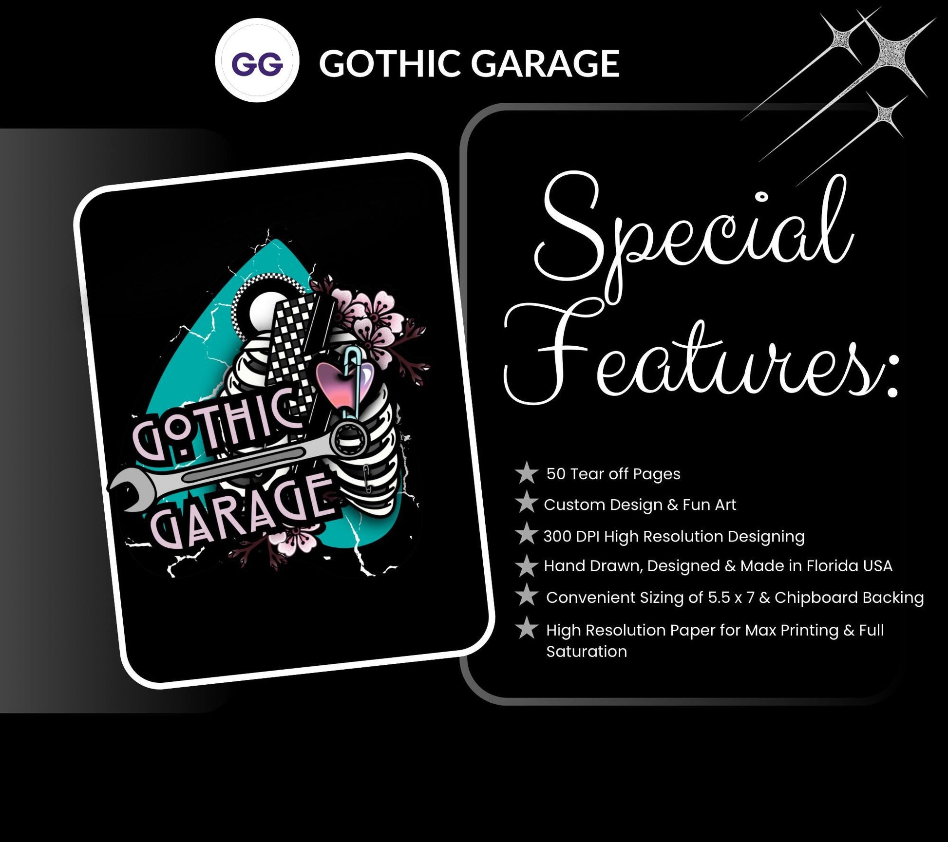 Gothic Black Flamingo Blank Notepad – Memo Notes & Alternative Stationery