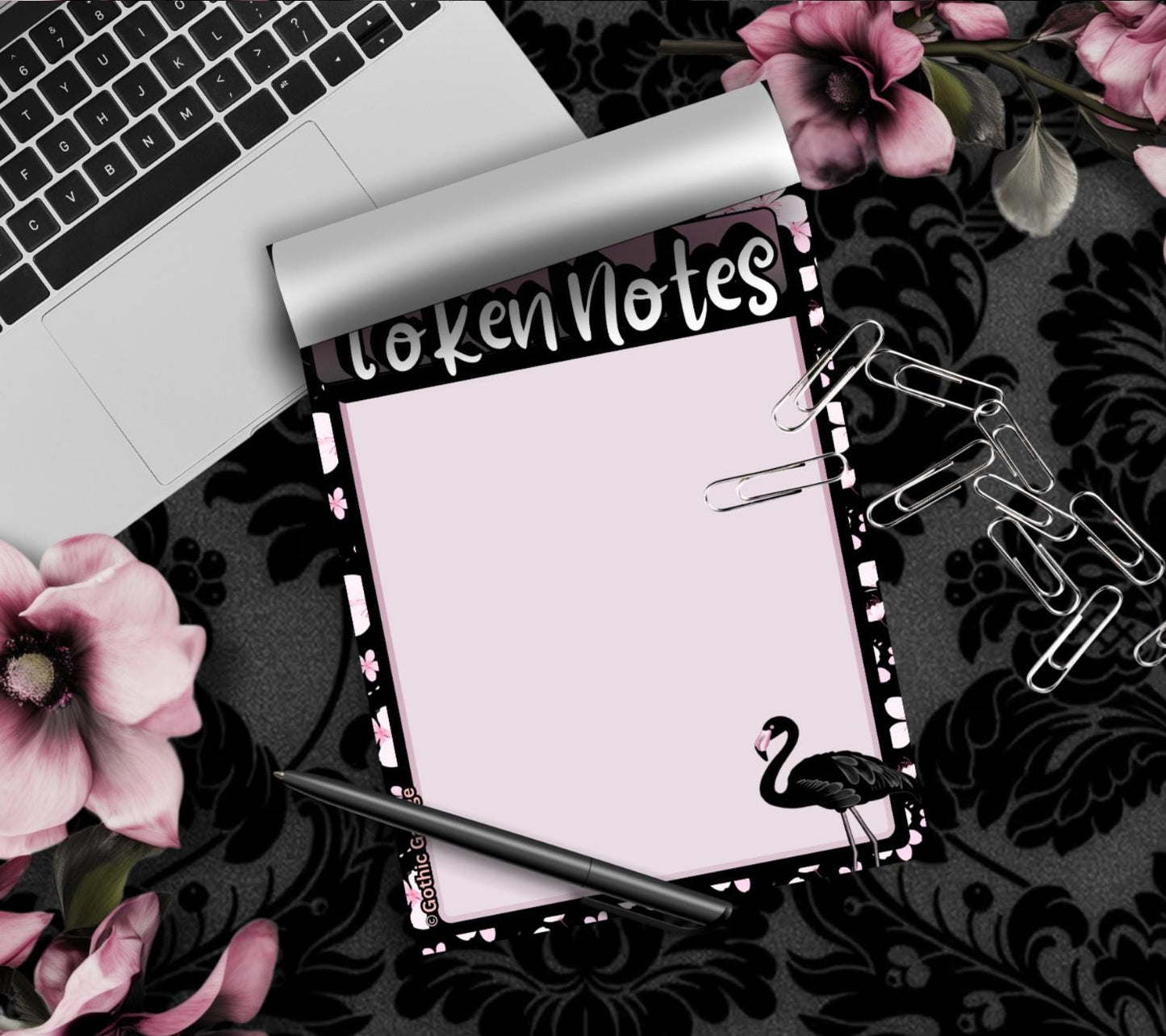 Gothic Black Flamingo Blank Notepad – Memo Notes & Alternative Stationery