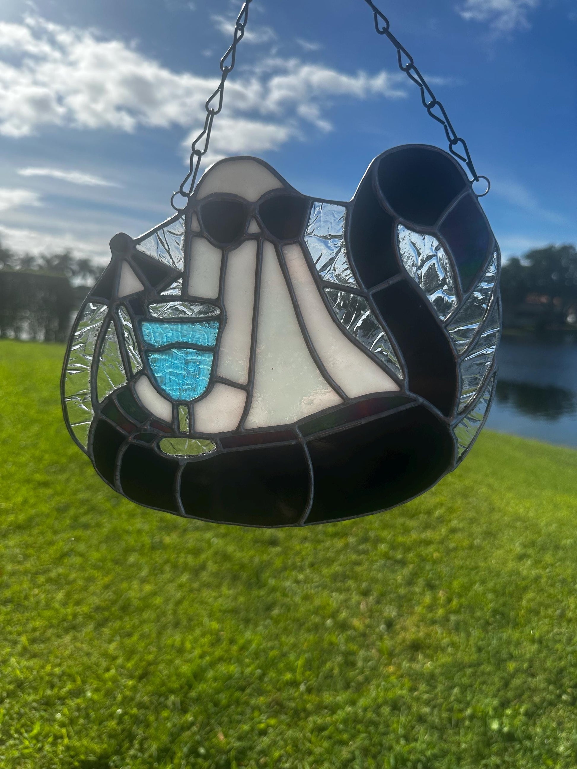 Beach Goth Ghost Stained Glass – Spooky Summer Ghost Suncatcher for Gothic Home Décor