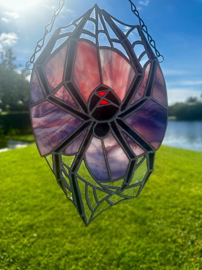 Black Widow Spider Stained Glass — Gothic Suncatcher for Horror Home Decor