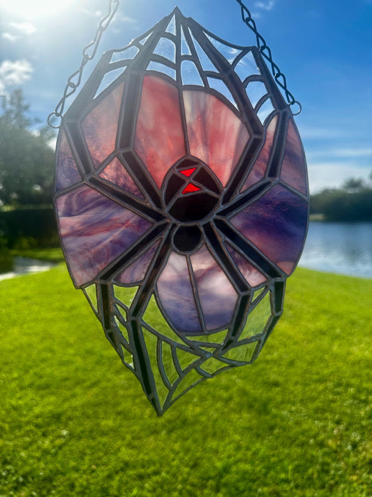 Black Widow Spider Stained Glass — Gothic Suncatcher for Horror Home Decor