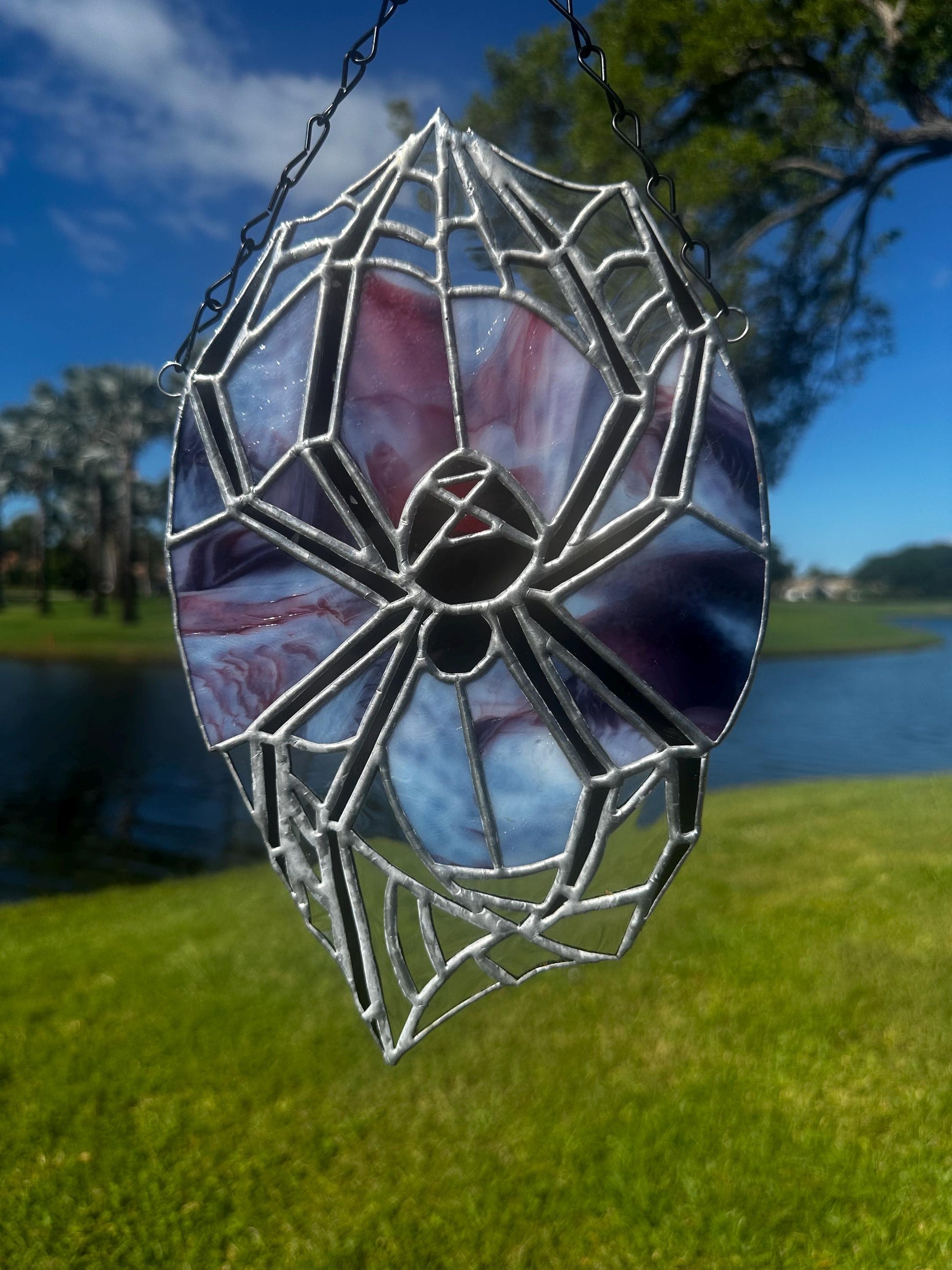 Black Widow Spider Stained Glass — Gothic Suncatcher for Horror Home Decor