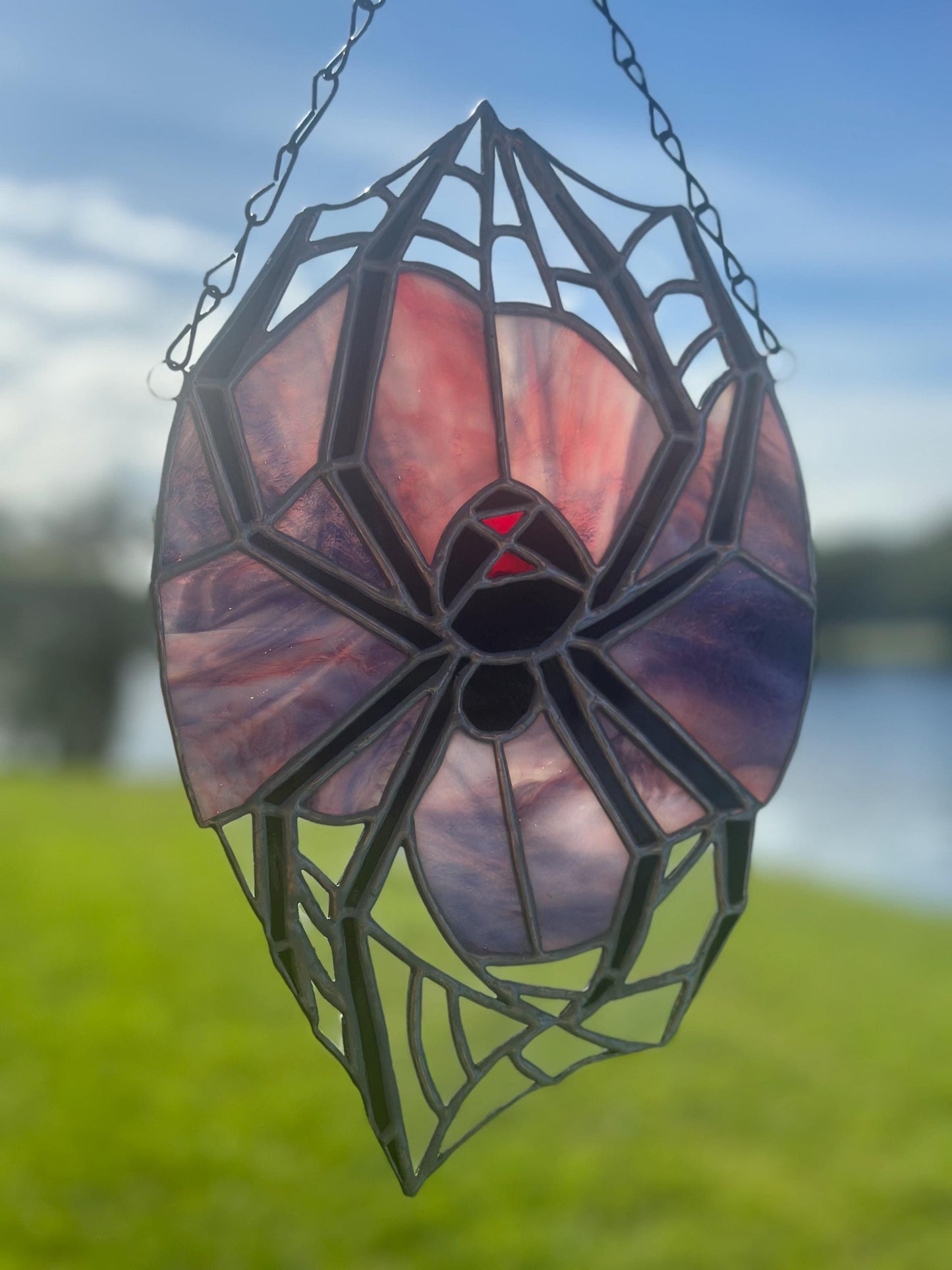 Black Widow Spider Stained Glass — Gothic Suncatcher for Horror Home Decor