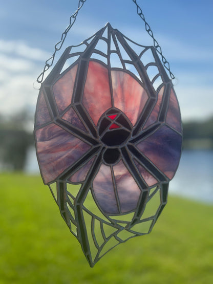 Black Widow Spider Stained Glass — Gothic Suncatcher for Horror Home Decor