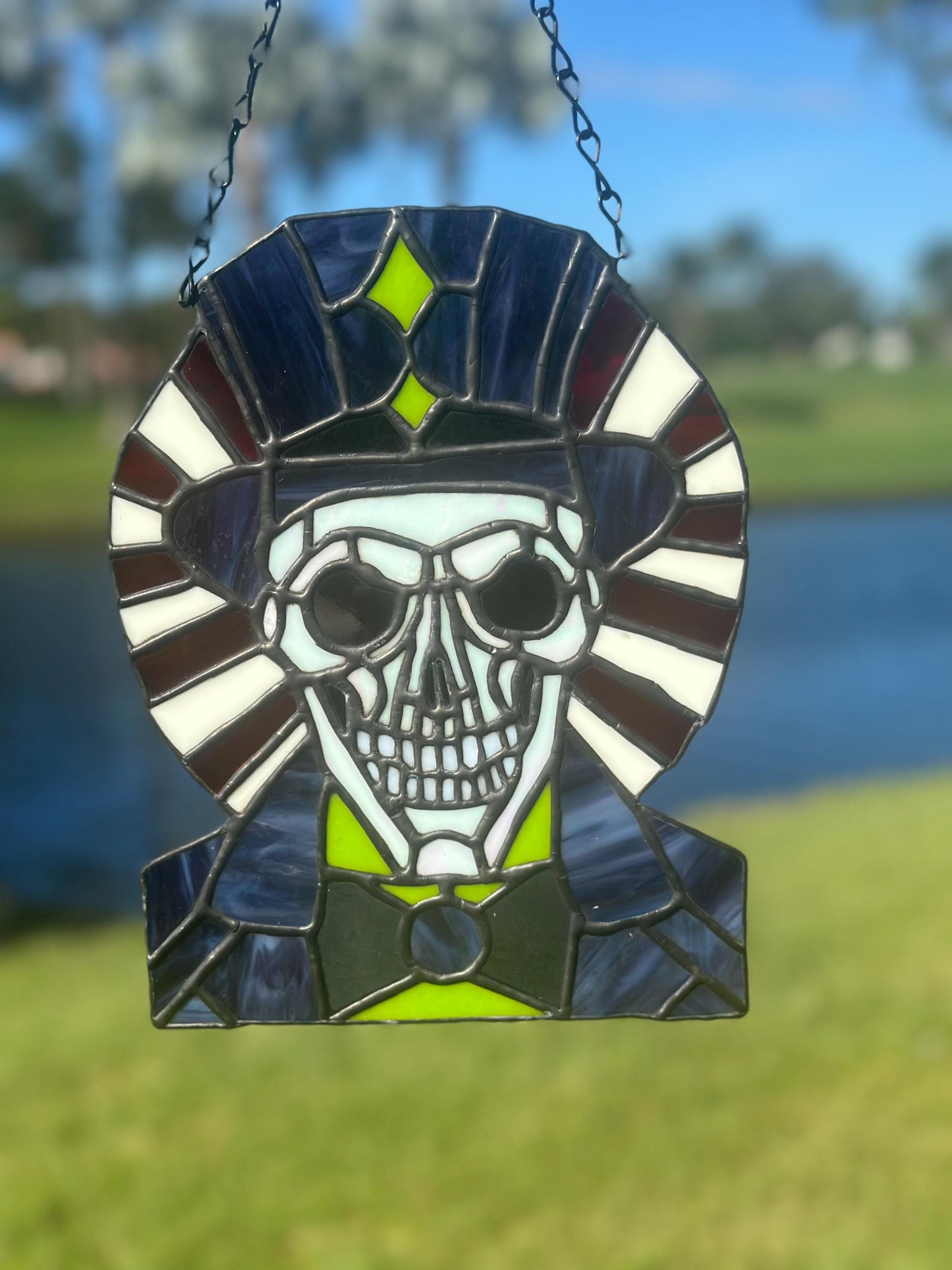 Dark Carnival Ringmaster Stained Glass – Gothic Skull Window Art for Horror and Circus Lovers