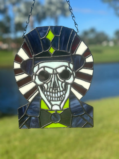 Dark Carnival Ringmaster Stained Glass – Gothic Skull Window Art for Horror and Circus Lovers