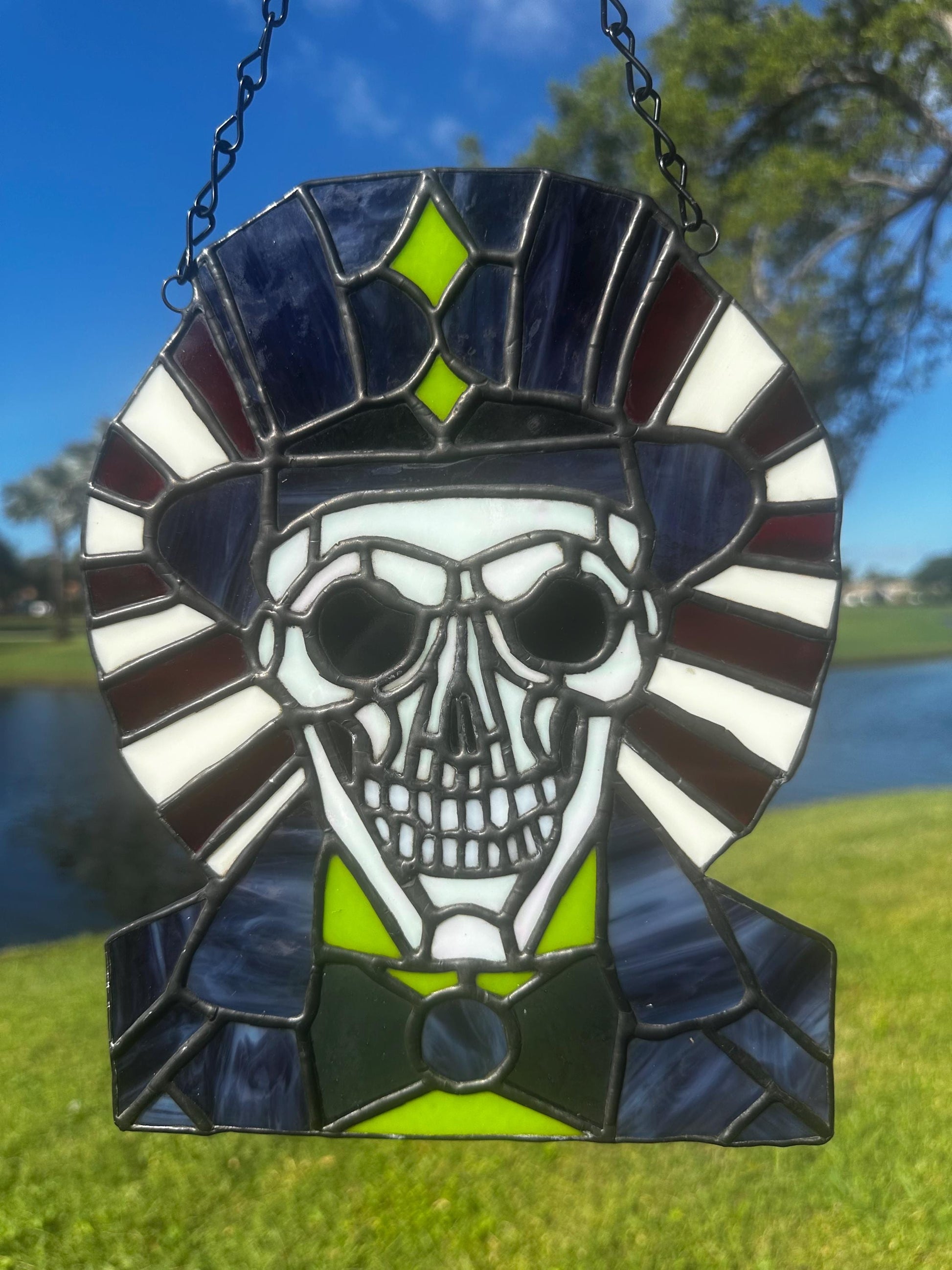 Dark Carnival Ringmaster Stained Glass – Gothic Skull Window Art for Horror and Circus Lovers