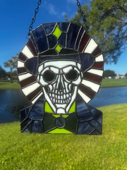 Dark Carnival Ringmaster Stained Glass – Gothic Skull Window Art for Horror and Circus Lovers