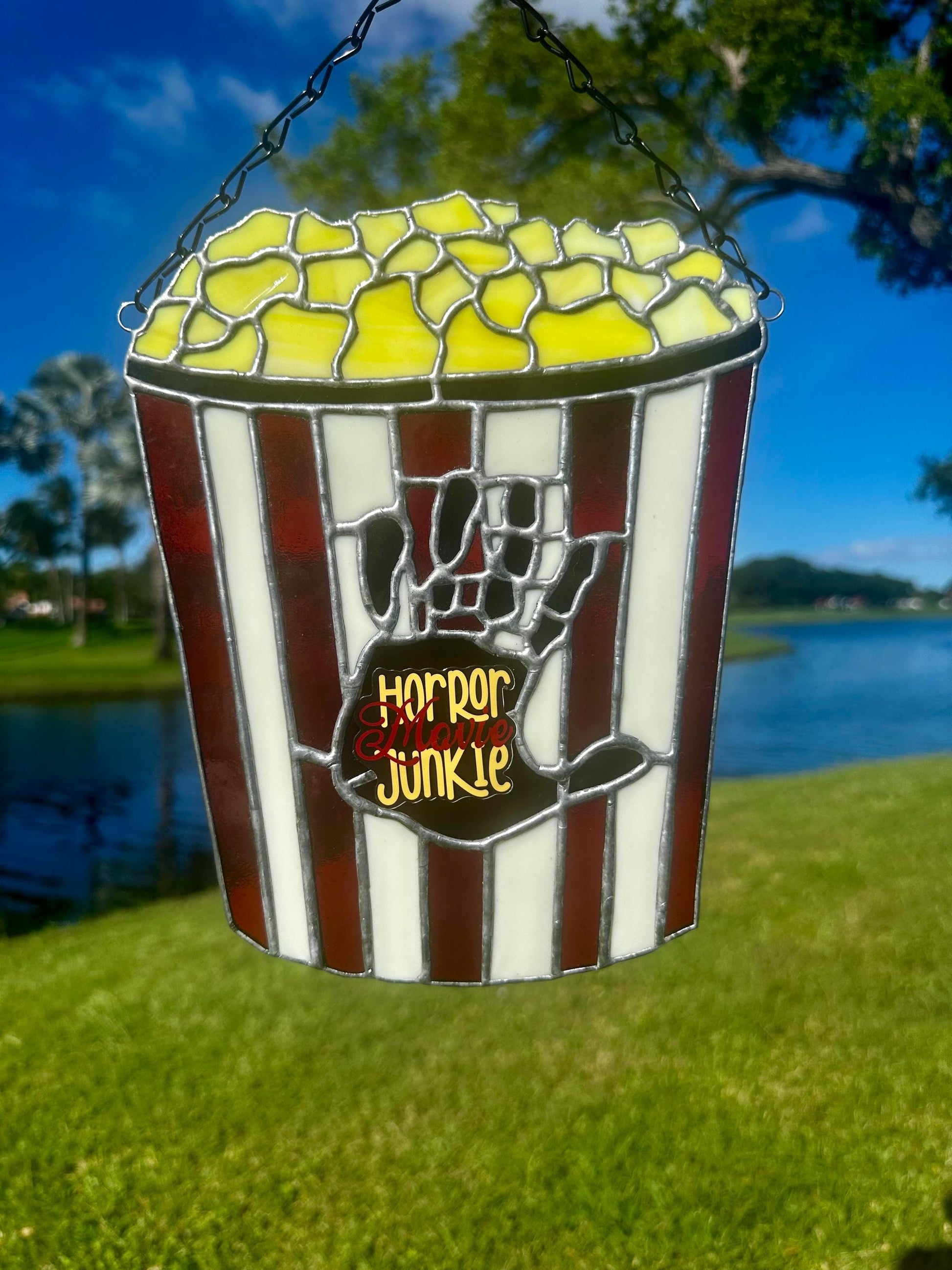 Horror Movie Junkie Stained Glass Art: Gothic Popcorn Bucket Decor