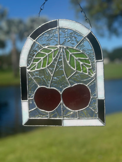 Punk Cherry Stained Glass Panel – Goth Rockabilly Window Art