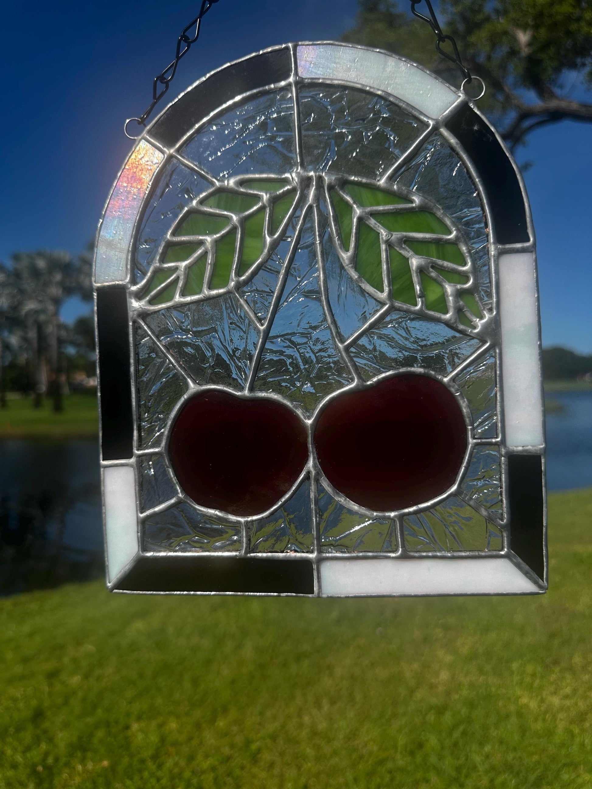 Punk Cherry Stained Glass Panel – Goth Rockabilly Window Art