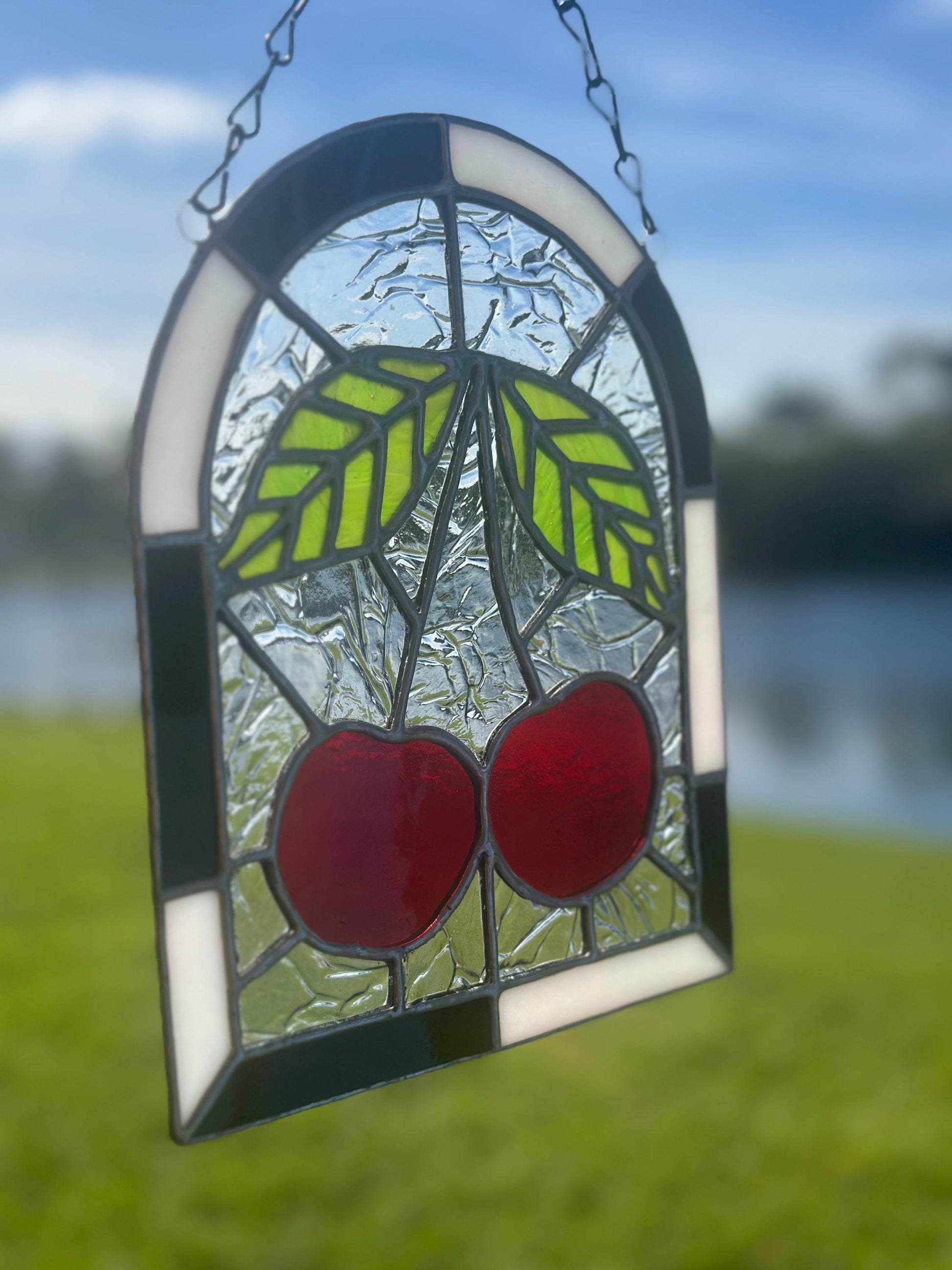 Punk Cherry Stained Glass Panel – Goth Rockabilly Window Art