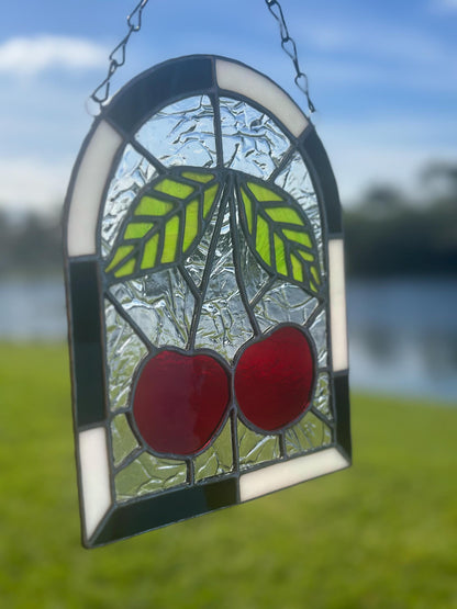 Punk Cherry Stained Glass Panel – Goth Rockabilly Window Art