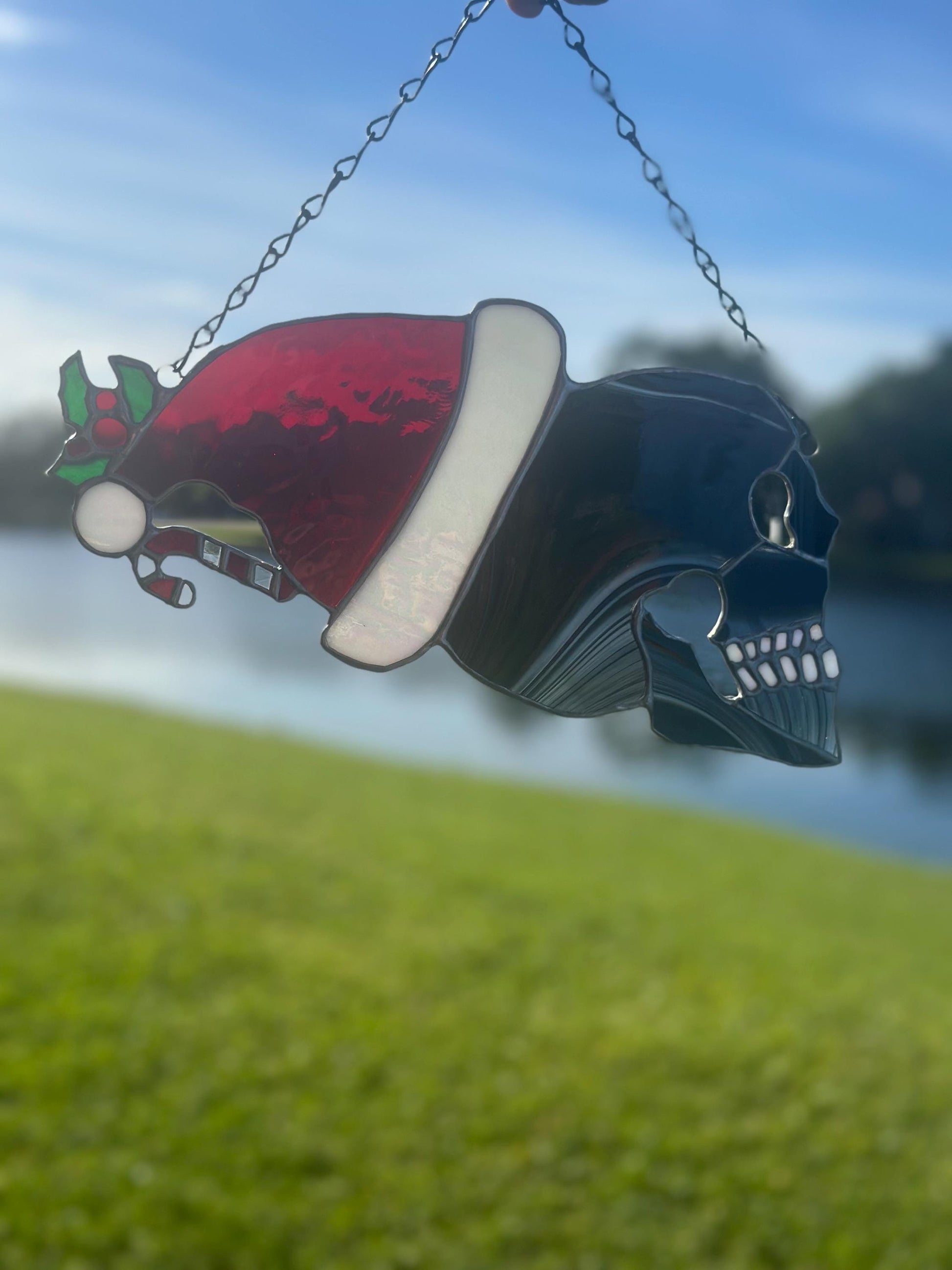 Stained Glass Santa Skully, Merry Creepmas Home Decor, Gothic Wall Hangings, Window Sun Catcher for the Perfect One-of-a-Kind Piece of Art,